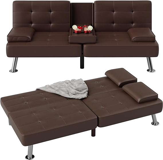 Futon Sofa Bed Modern Folding Futon Set Faux Leather Convertible Recliner