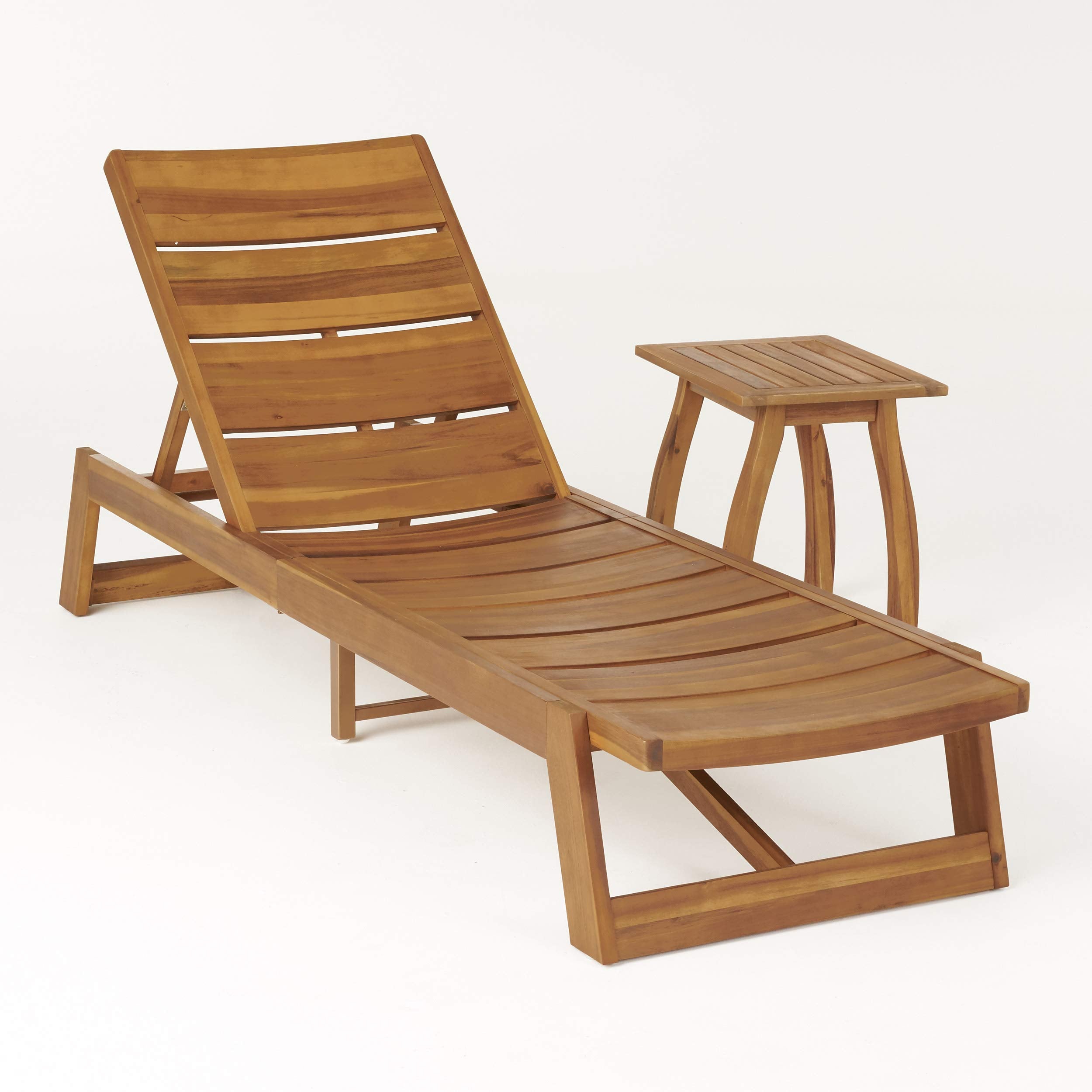 Great Deal Furniture GDFStudio Outdoor Acacia Wood Chaise 2 Piece Lounge