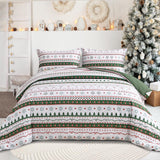 Christmas Comforter Set Queen Size, Green White Snowflake Christmas Tree Printed