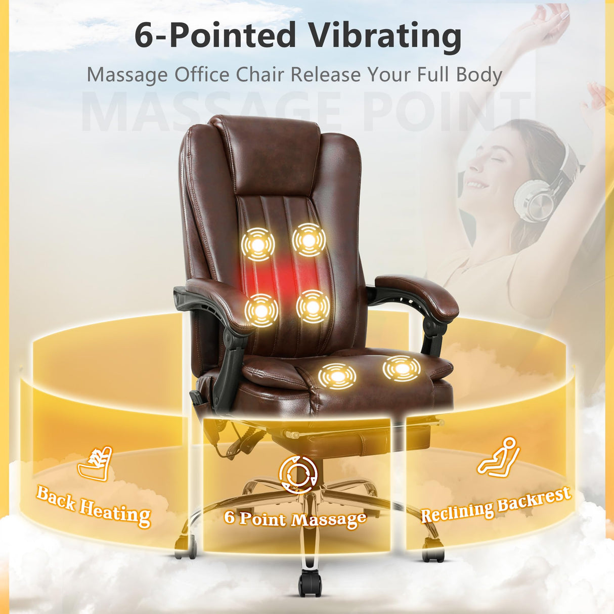 6-Point Massage Executive Office Chair with Heating and Footrest