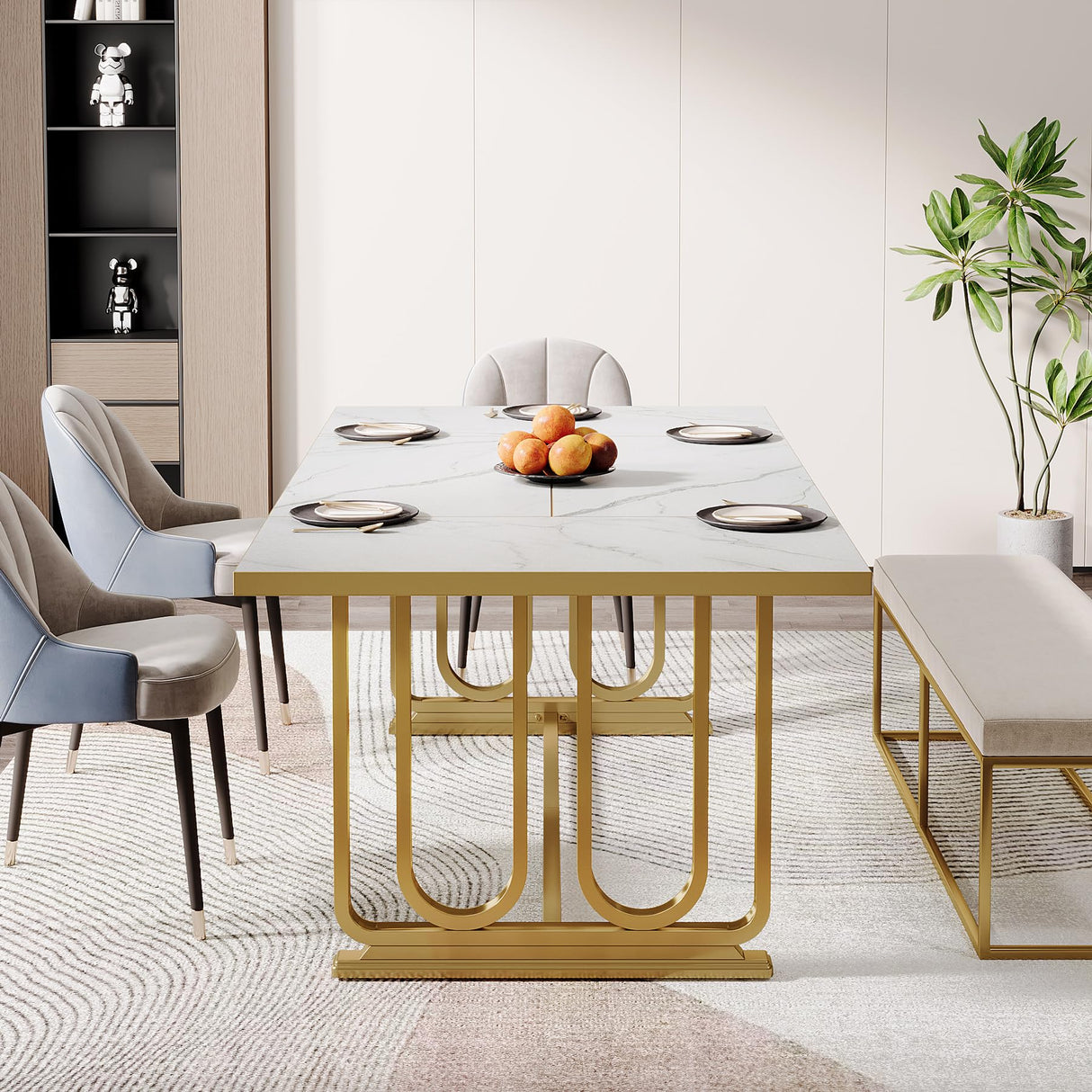 Modern Dining Table for 6-8, 70.87" Rectangle Kitchen Table, Wood Dining Room Table