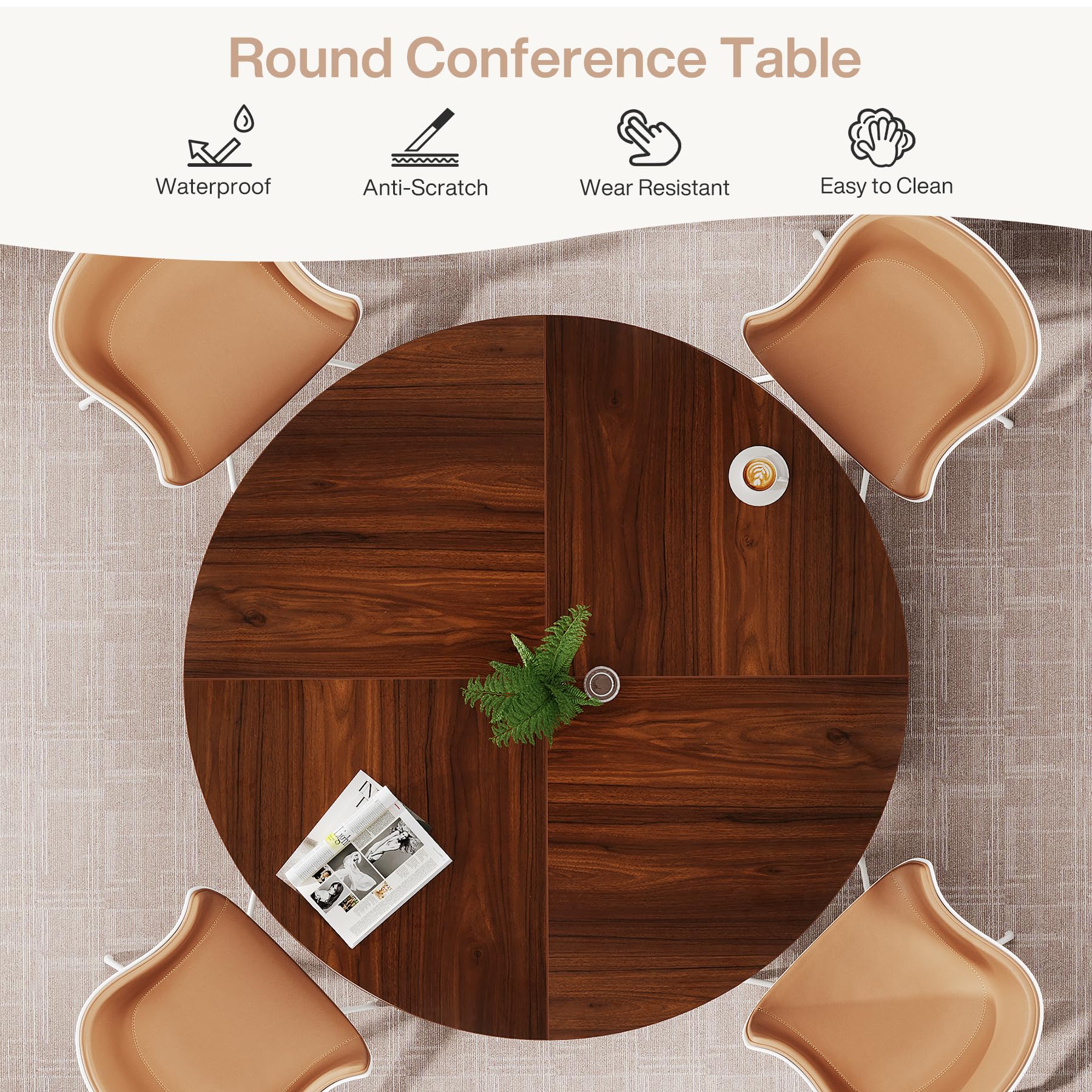 Round Conference Table, 47.24 L x 47.24 W x 29.52 H Inches Small Meeting Table