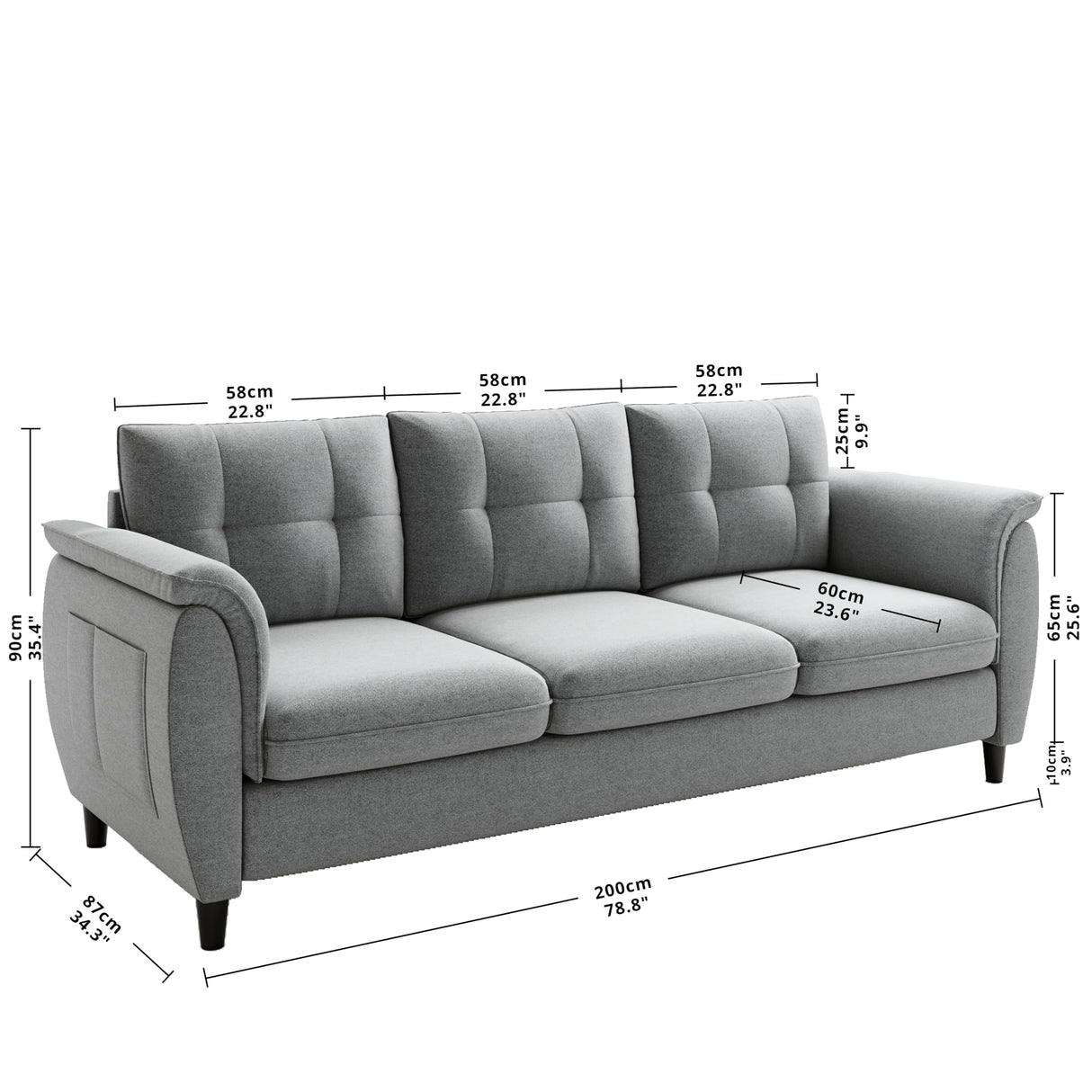 78.8" Sofa, Comfy Lounge Couches with Three Seater Extra Deep Seats, Modern Small