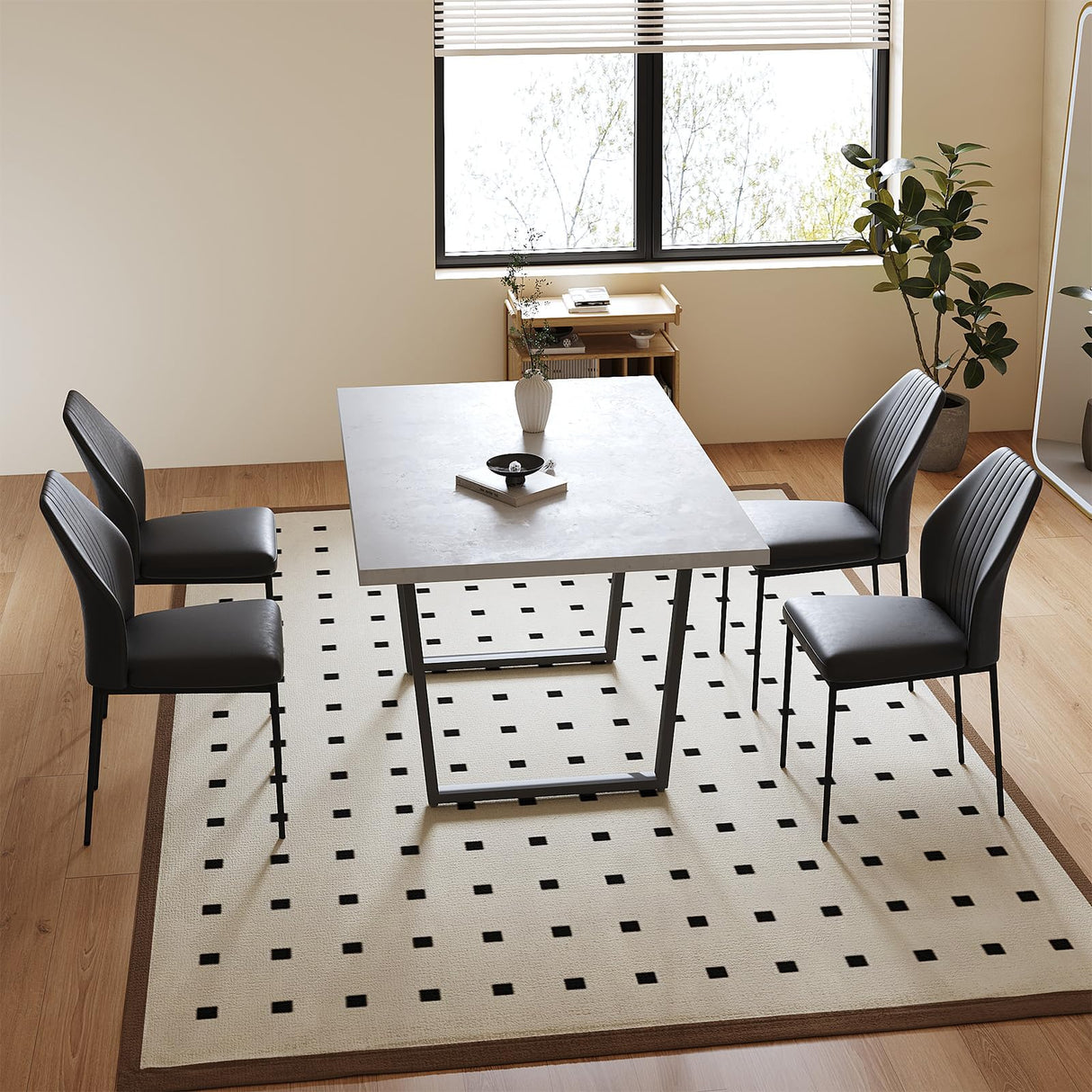 5 Piece Dining Table Set, 42.9 Inch Modern Kitchen Dining Table and Leather Dining Chairs