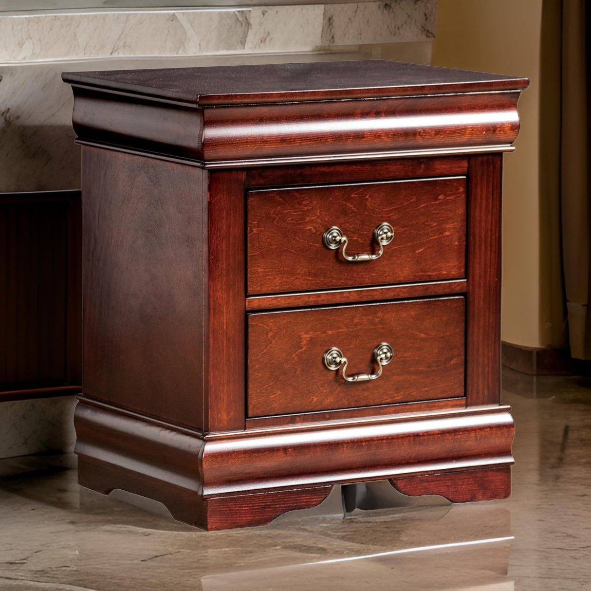 Nightstand, 2 Drawers, Solid Wood
