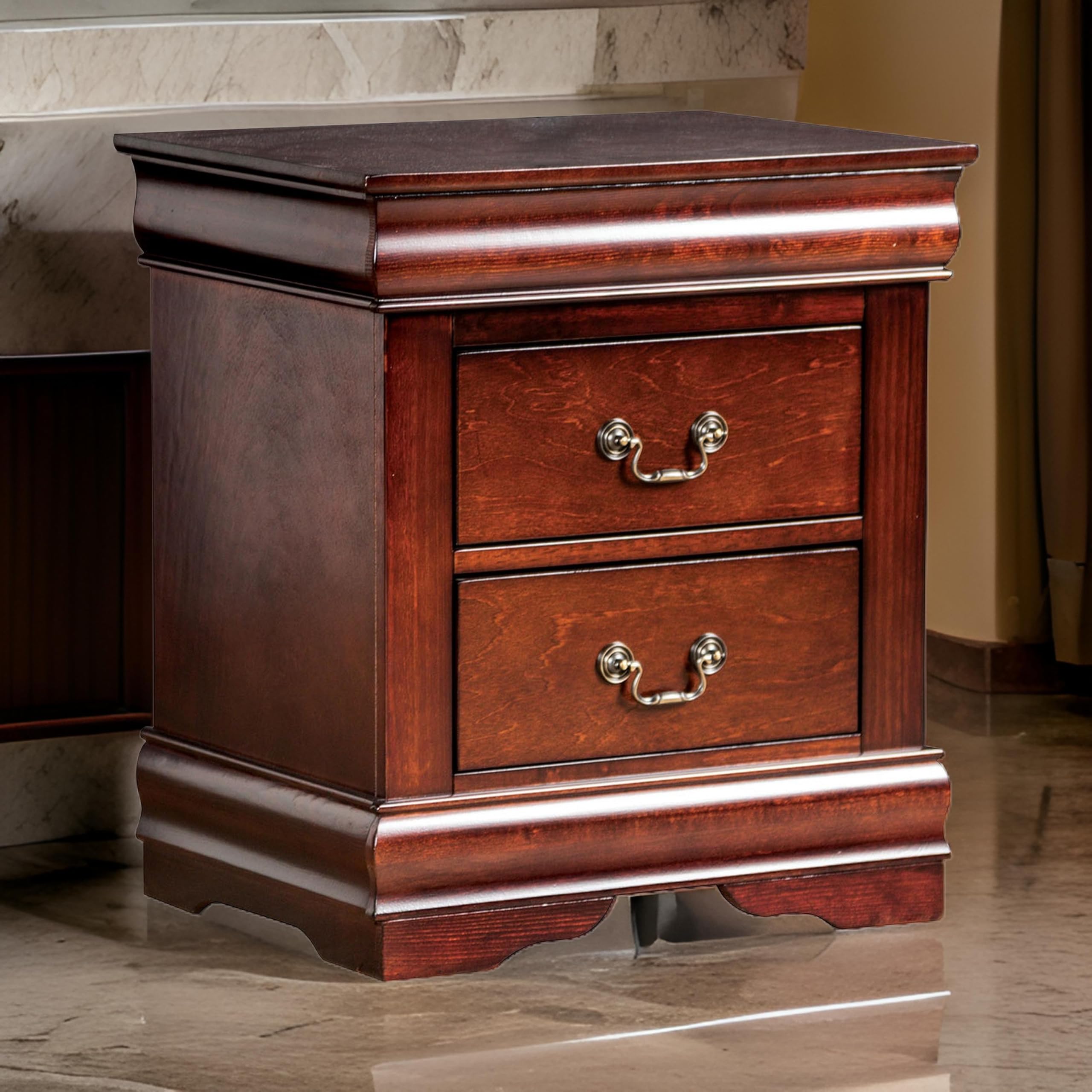 Nightstand, 2 Drawers, Solid Wood