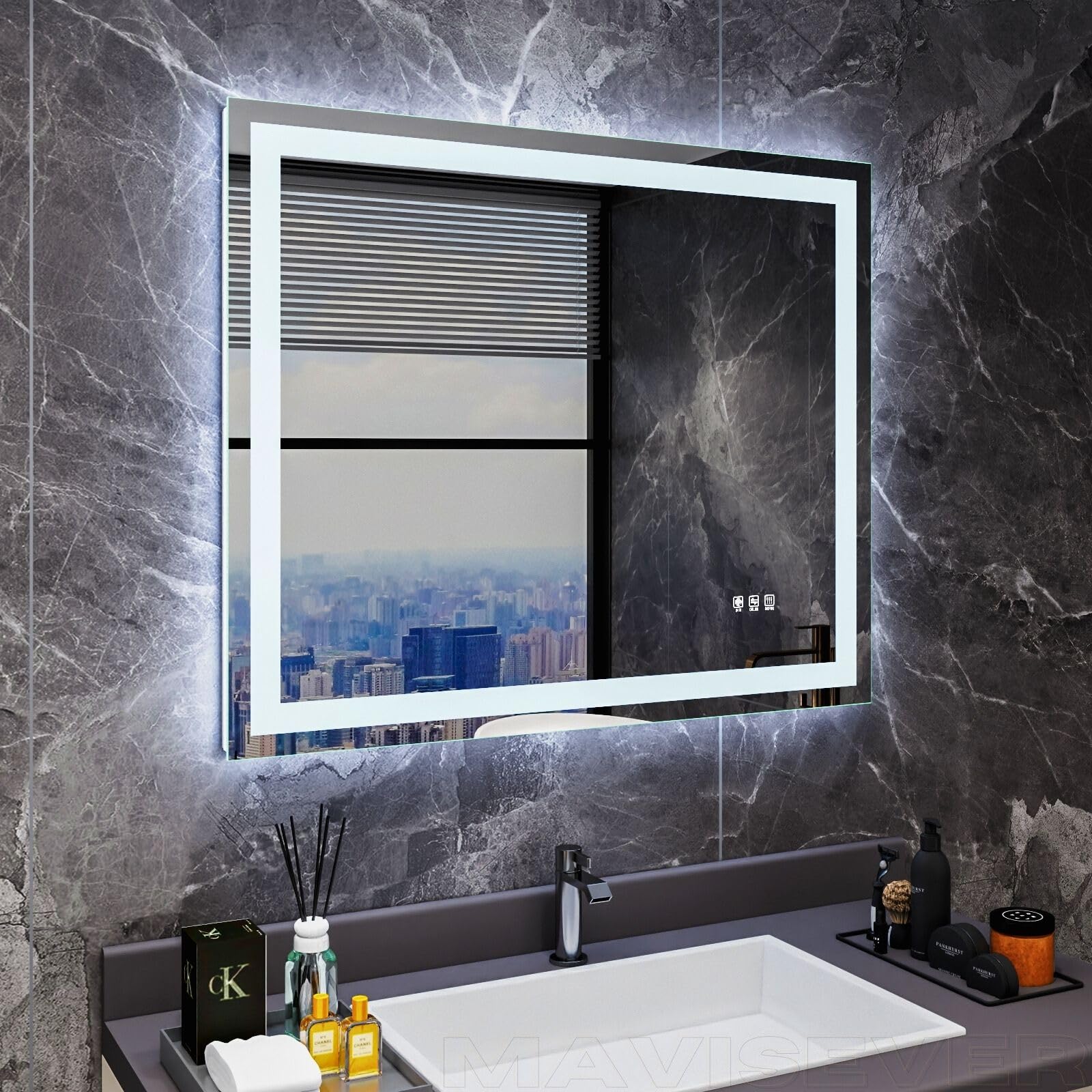 LED Mirror for Bathroom 36"x 30", Front Lit and Backlit LED Mirror