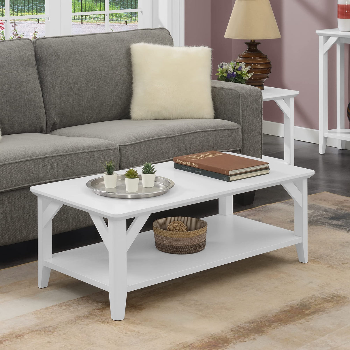 Winston Coffee Table with Shelf, White