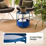 Round Side Table, Blue End Table with Storage Basket, Metal Night Stand