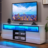 LED TV Stand for 65 inch TV, Modern Entertainment Center with 2 Storage Cabinet,