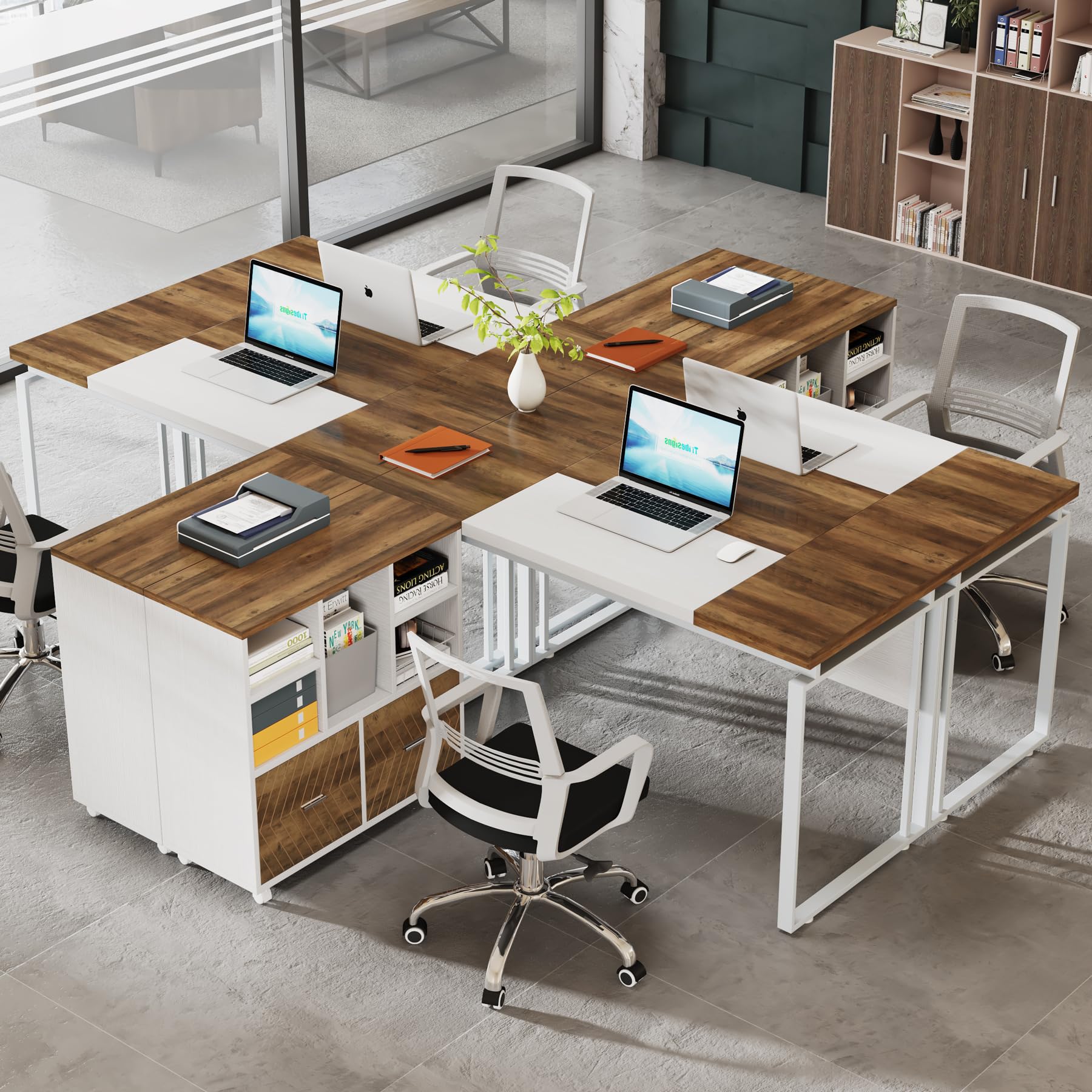ProWork 63W L-Shaped Executive Desk with Reversible File Cabinet & Storage