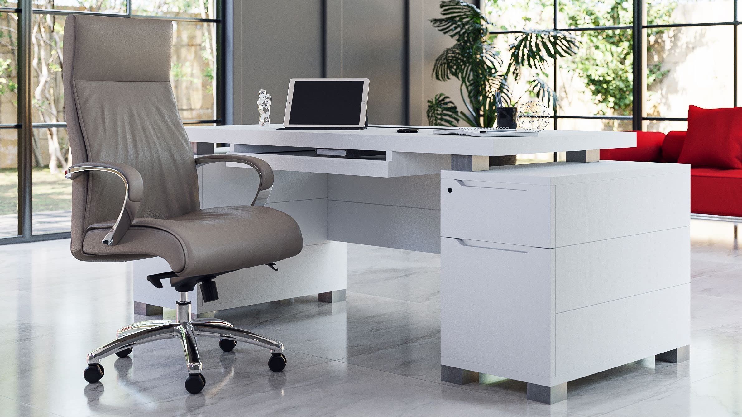 Furniture 79" Modern Ford Executive Desk with Filing Cabinets -