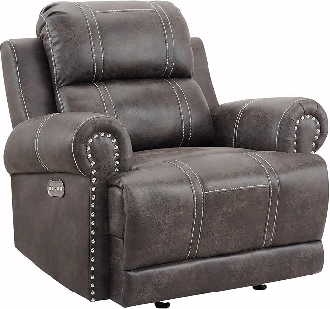 BM311486 41 in. WillowManual Faux Leather Upholstery Recliner Chair Walnut Brown