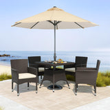 5-Piece Patio Furniture Set, Outdoor Rattan 4 Dining Chairs & Tempered Glass Table