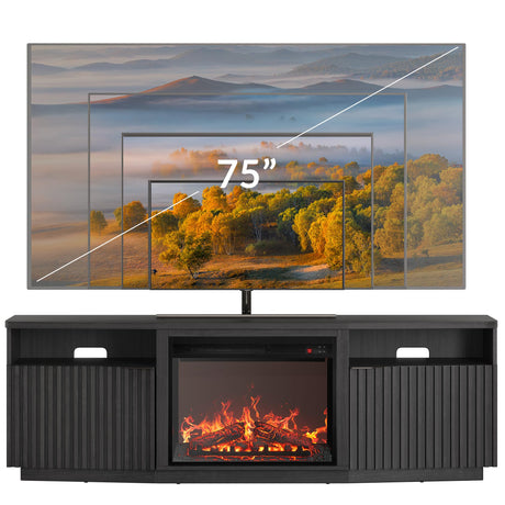 Fluted TV Stand with 23" Electric Fireplace Heater with Sound