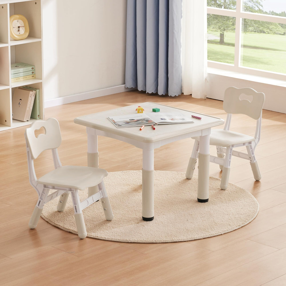 Table and Chairs Set, Height Adjustable Toddler Table and Chair Set for Kids Ages 3-8,