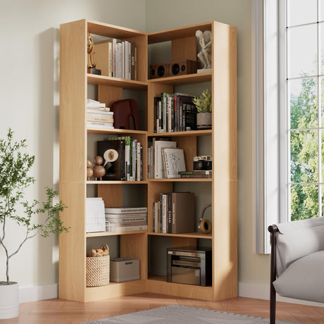 78" Tall Corner Bookcase,5 Tier Corner Bookshelf with L Shaped Design,