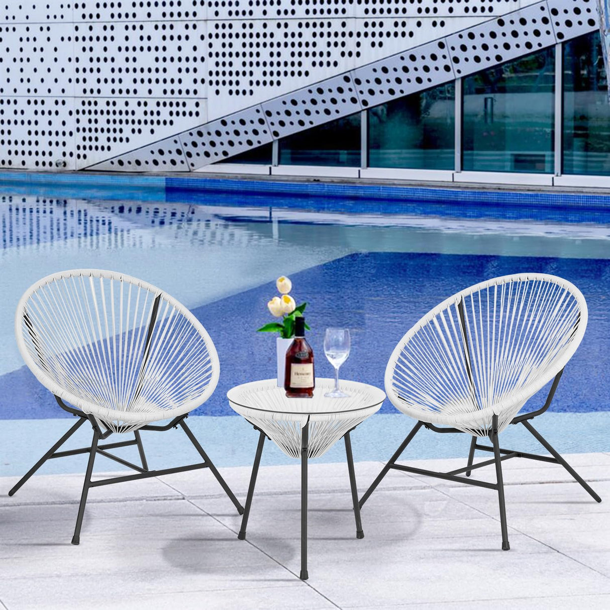 Acapulco Patio Bistro Set 3-Piece Outdoor Furniture Set All-Weather Woven Rope Patio