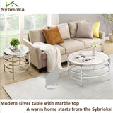 Coffee Table Marble Stone Silver Living Room Table Modern Round Sofa Side Table