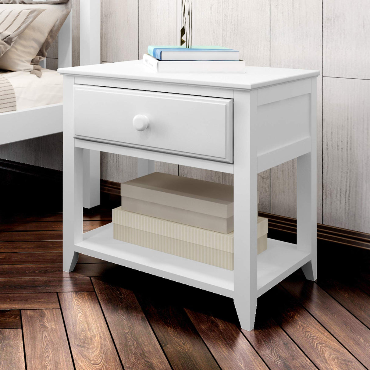 Nightstand with Drawer and Shelf, White