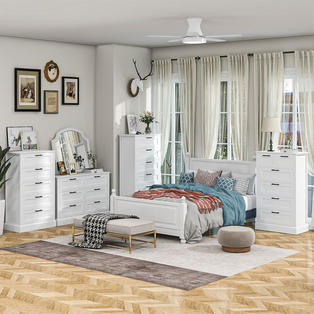 Tall White 6 Drawer Dresser, Wood Vertical Chest of Drawers for Bedroom, 55