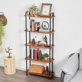 Industrial Bookshelves, Wood Pipe Bookshelf, 5 Shelf Rustic Display Storage Tall Standing