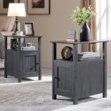 Farmhouse Nightstand Set of 2, End Table with Charging Station