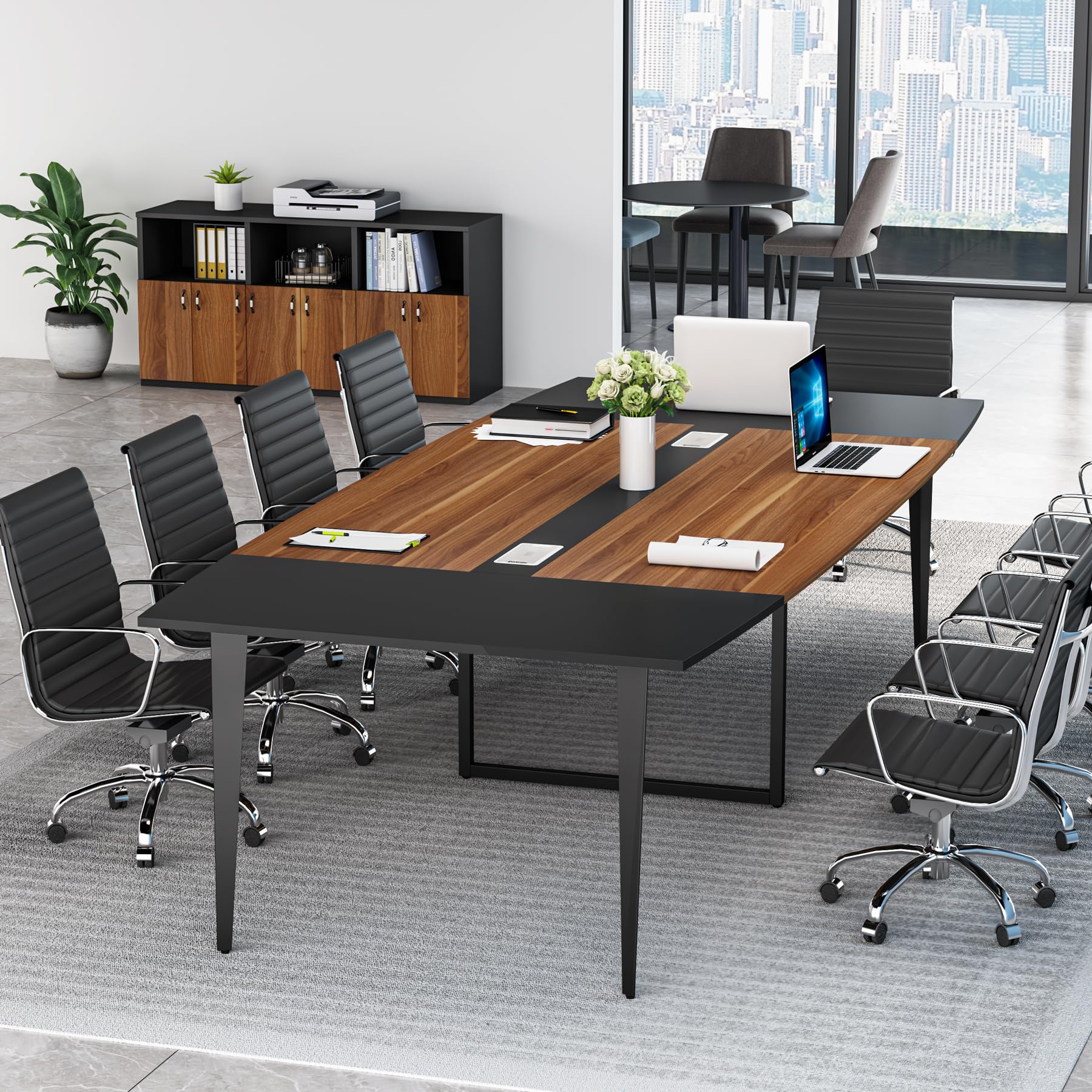 8FT Conference Table, 94.48L x 47.24W x 29.52H Inches Boat Shaped Meeting Table