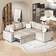 Sectional Sofa Bed L-Shaped, Modern Convertible Corner Sleeper Couch w/2 USB Ports