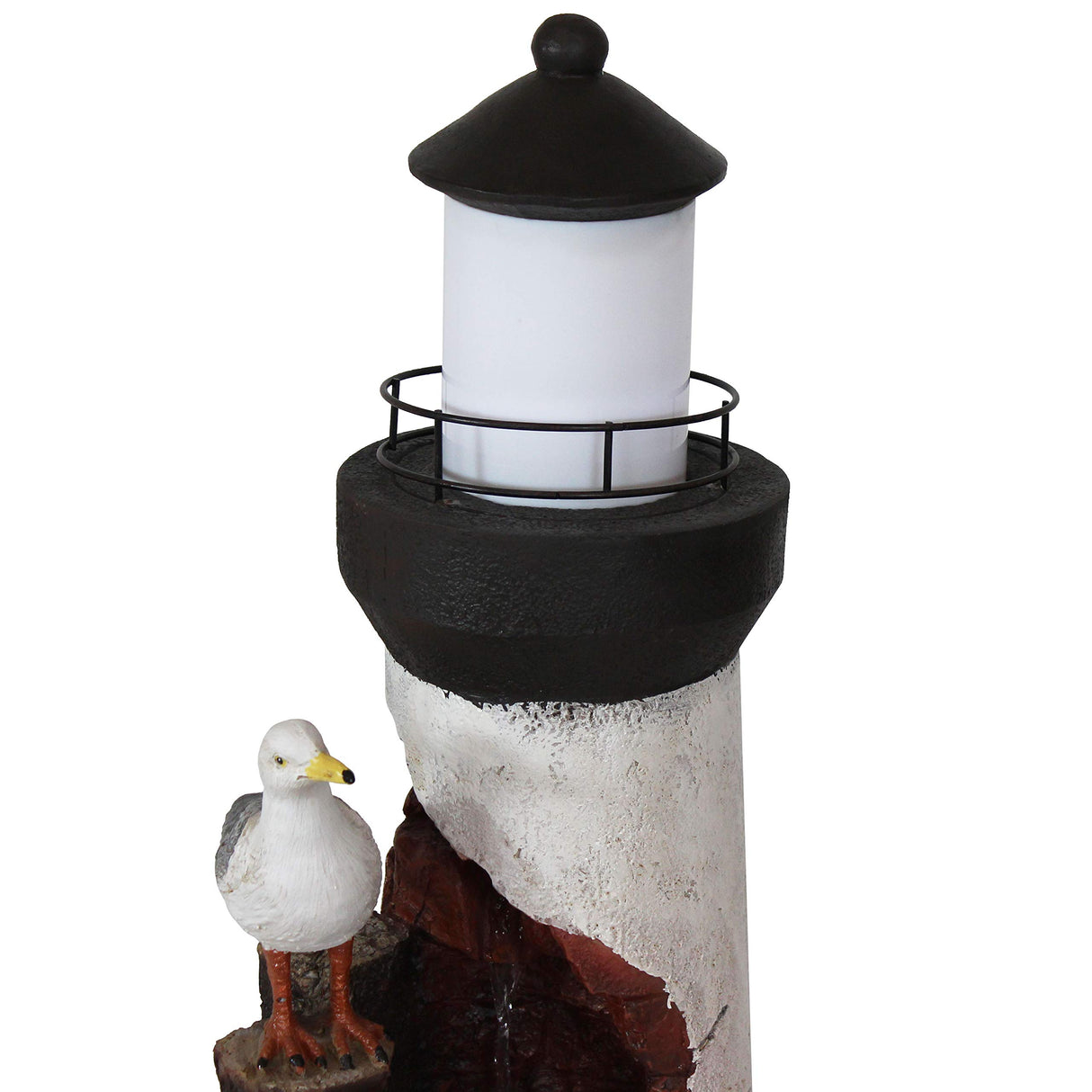 Sunnydaze 36-Inch Gull's Cove Outdoor Lighthouse Water Fountain with LED Light - Polyresin Decorative Water Feature