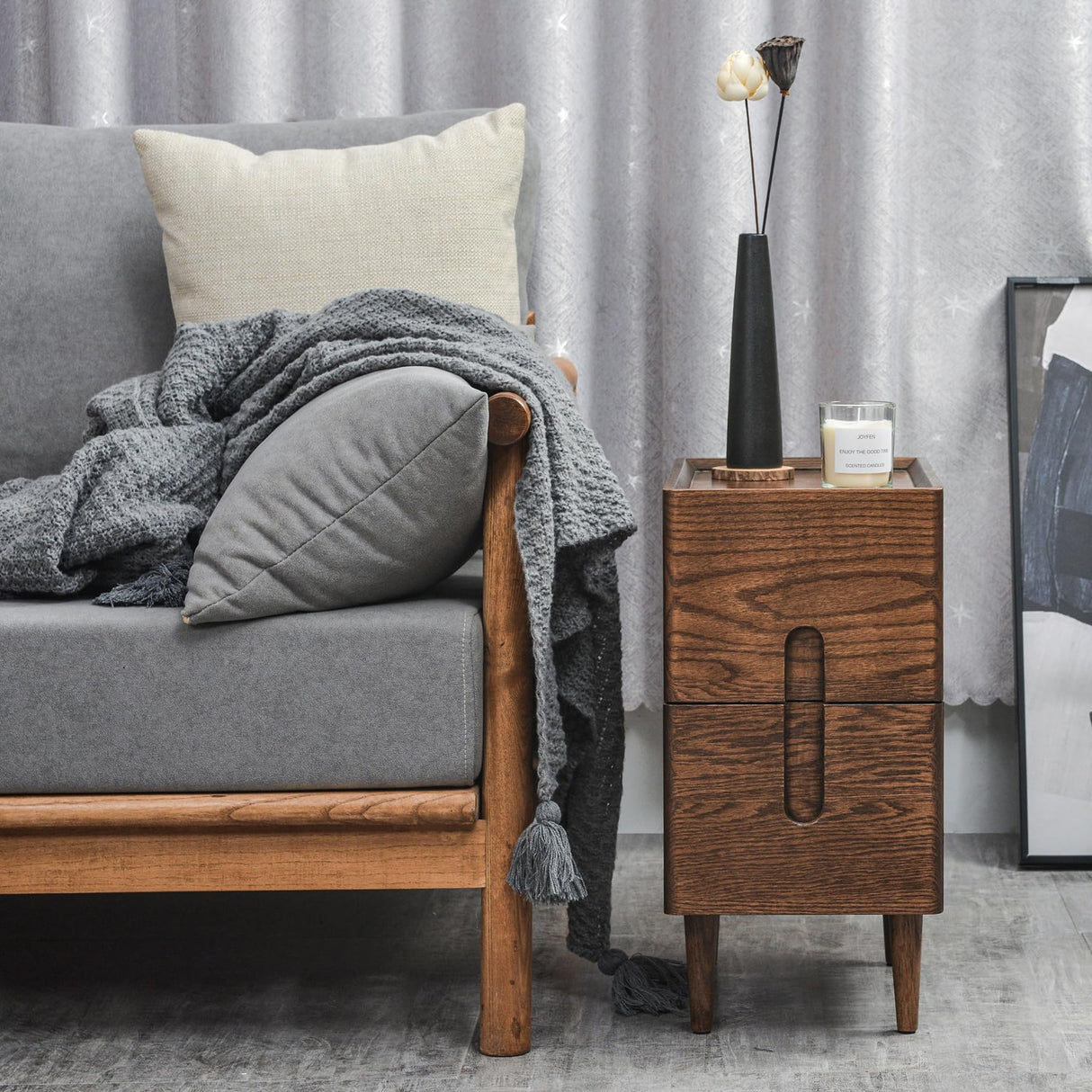 Mid Century Modern Nightstand, Solid Wood Night Table, Minimalist Nightstand