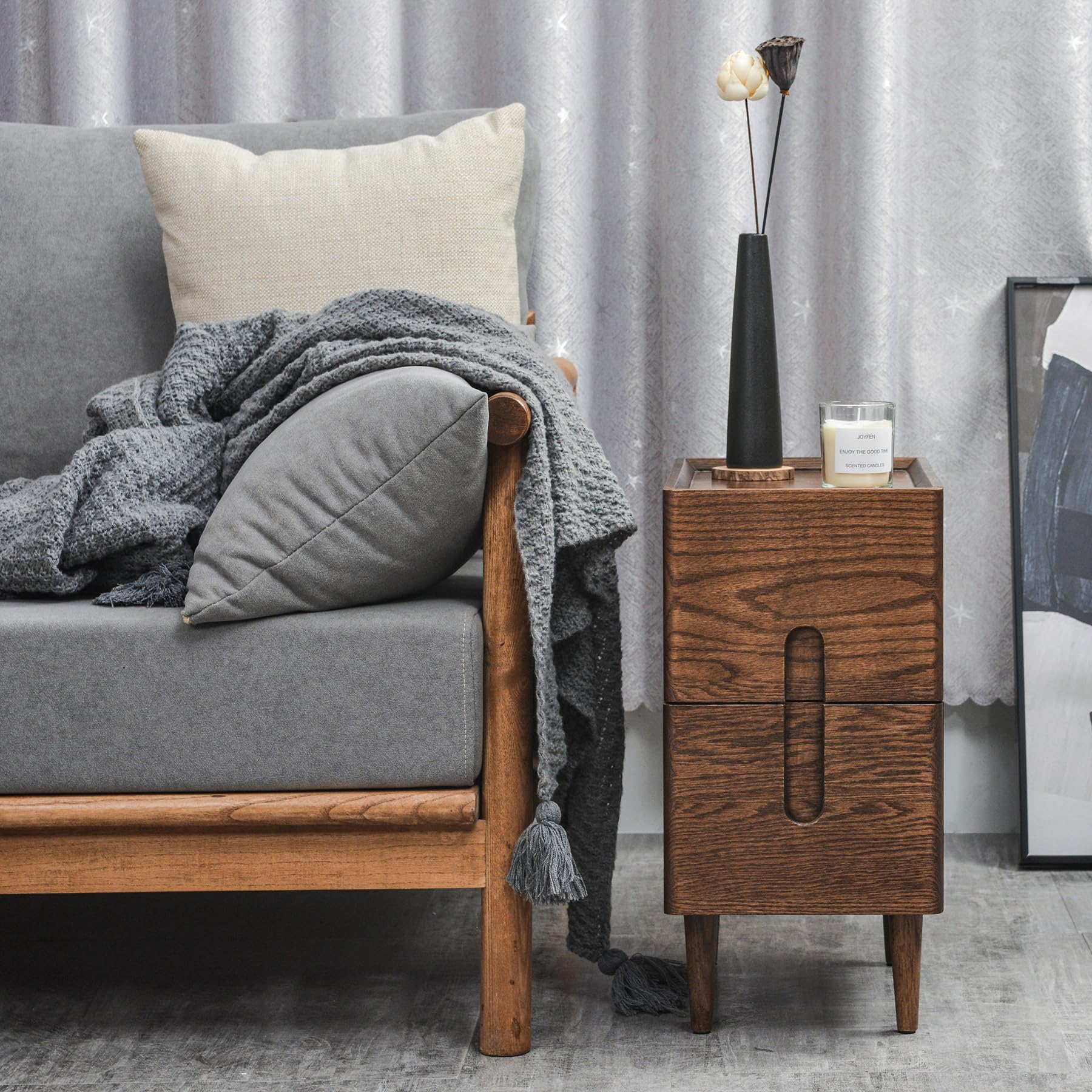 Mid Century Modern Nightstand, Solid Wood Night Table, Minimalist Nightstand