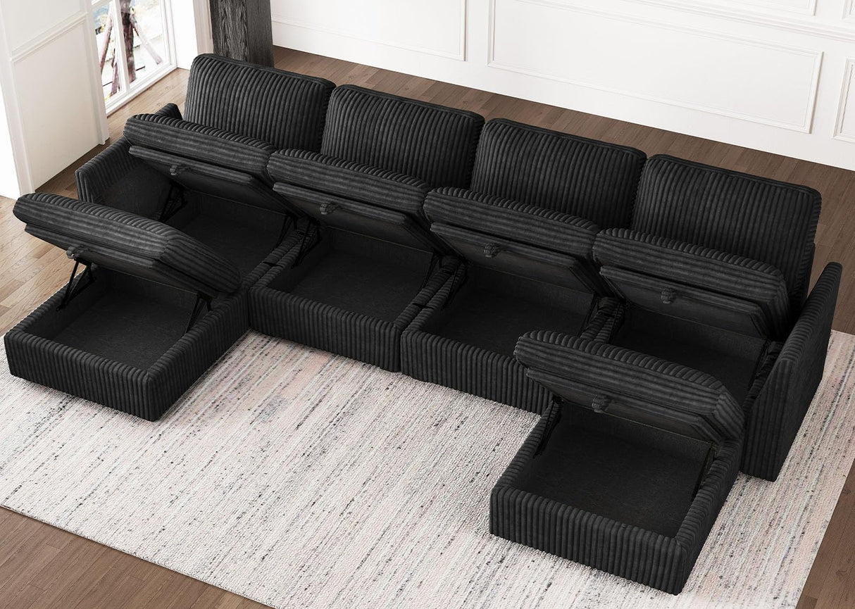 Oversized U Shaped Modular Sectional Sofa 6 Seat Corduroy Cloud Modular Couch