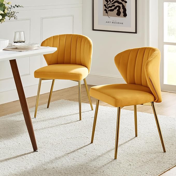 Velvet Dining Chairs Set of 2, Modern Upholstered Side Chair with Golden Legs,