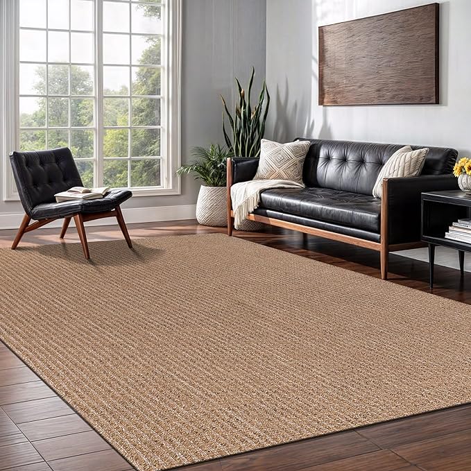 Easy Jute Rug 9x12, Indoor Outdoor Natural Color Farmhouse Area Rugs for Living Room