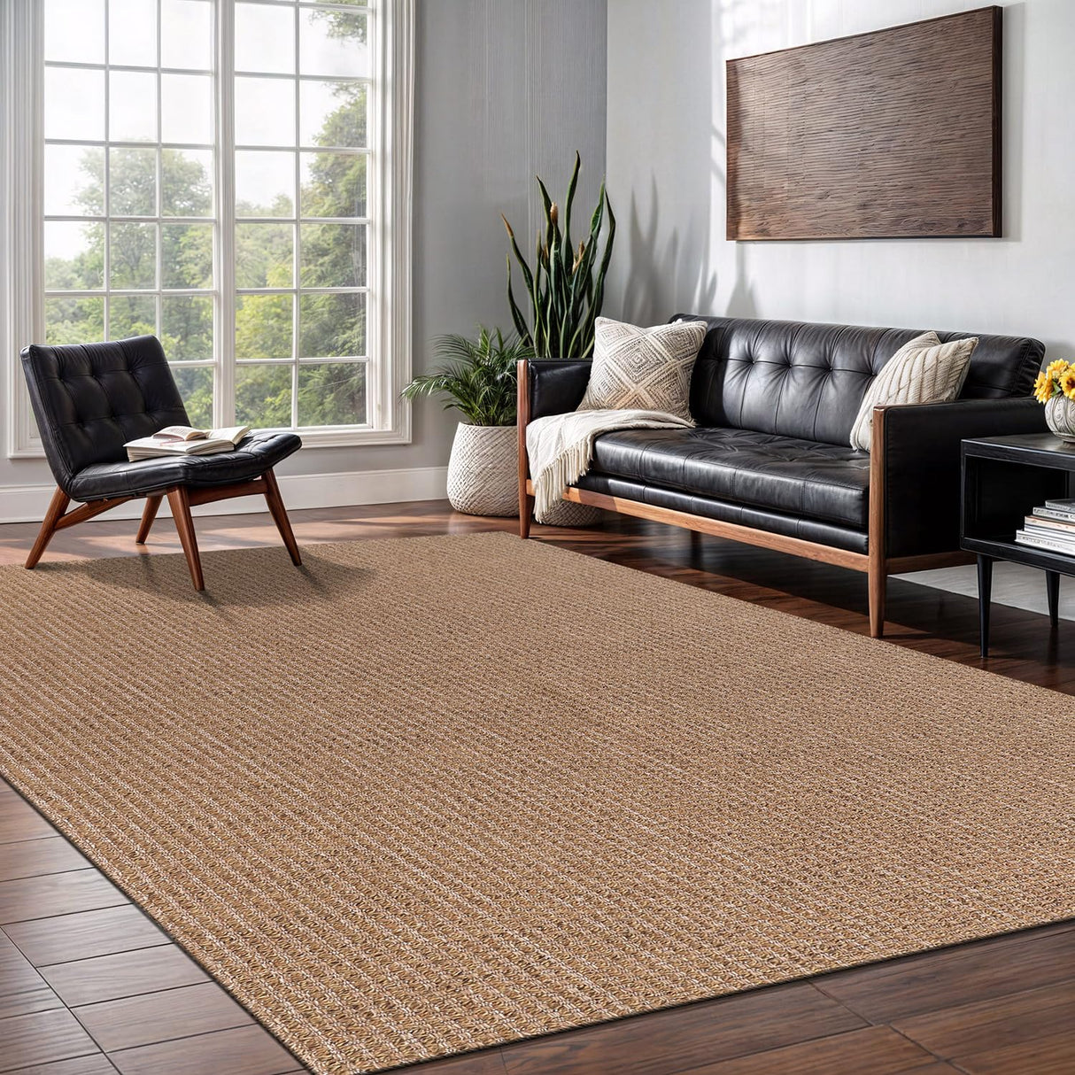 Easy Jute Rug 9x12, Indoor Outdoor Natural Color Farmhouse Area Rugs for Living Room