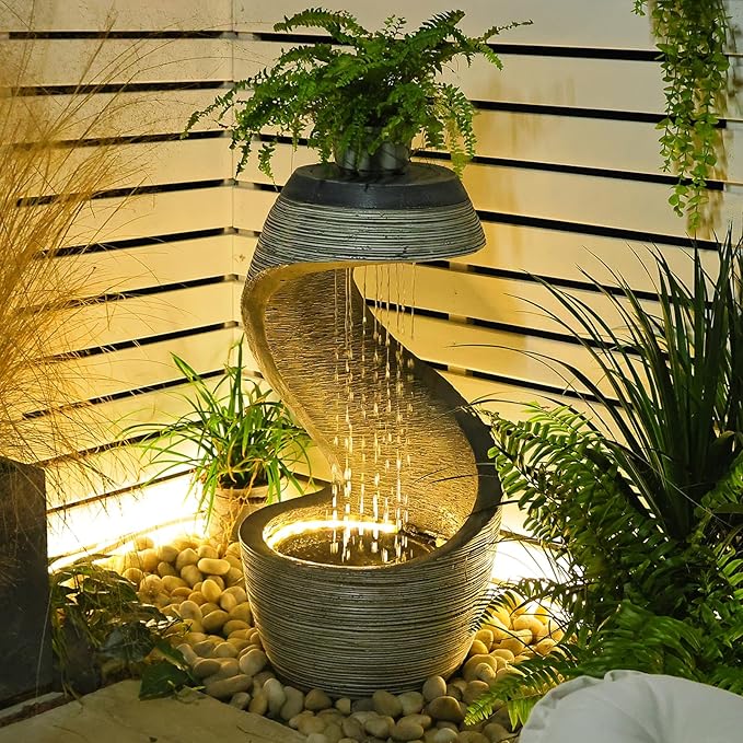 Fountain Outdoor Fountains Garden - Modern Curved S-Shaped Waterfalls Feature