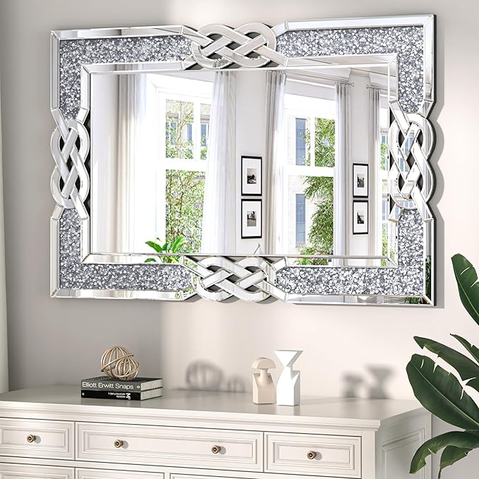 Crystal Crush Diamond Wall Mirror  Rectangle Silver Mirrors