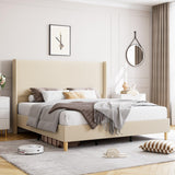 King Size Corduroy Upholstered Platform Bed Frame with 51" Wingback Headboard