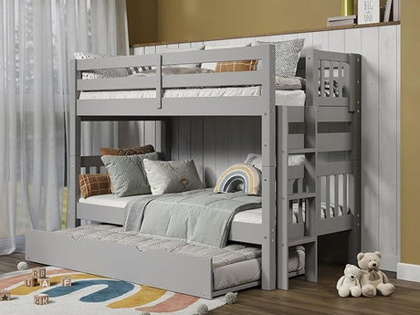 Twin over Twin Mission Style with End Ladder and a Twin Trundle, White