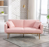 Velvet Futon Sofa Bed with 3 Adjustable Positions, Small Sleeper Sofa Loveseat with 2 Decorative Pillows