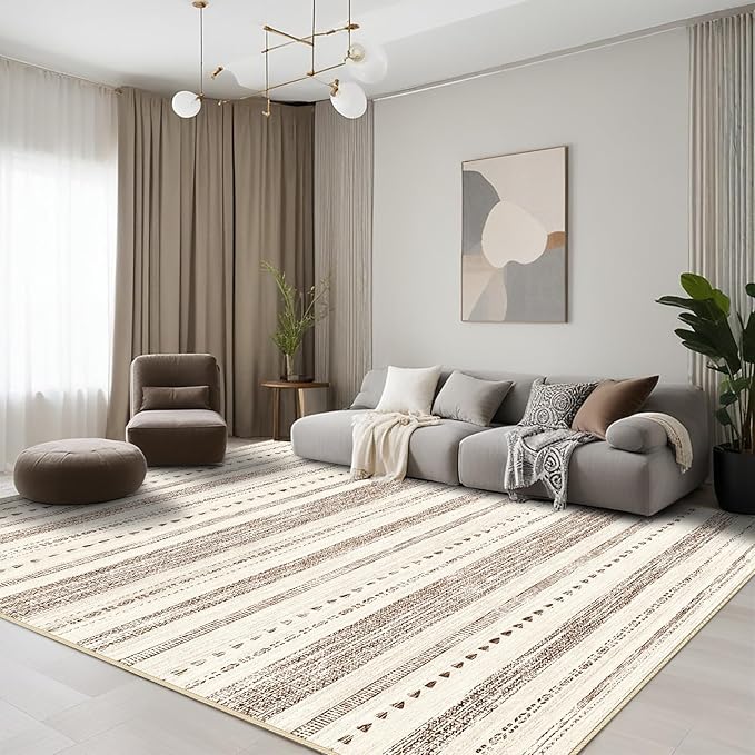 10x14 Large Area Rug: Soft Ultra Thin Machine Washable Farmhouse Area Rugs for