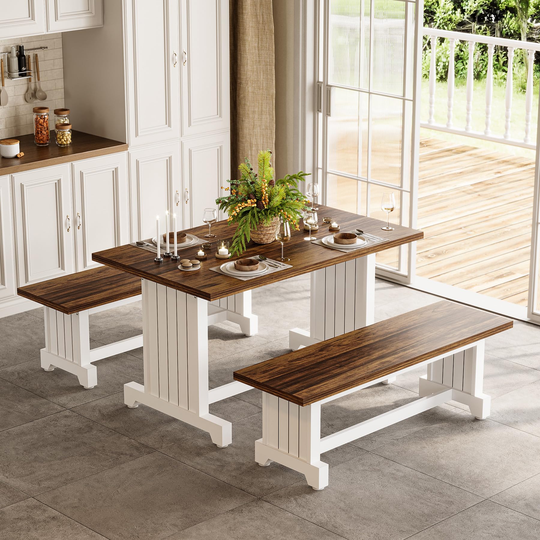 4-Person Dining Table Set with Benches