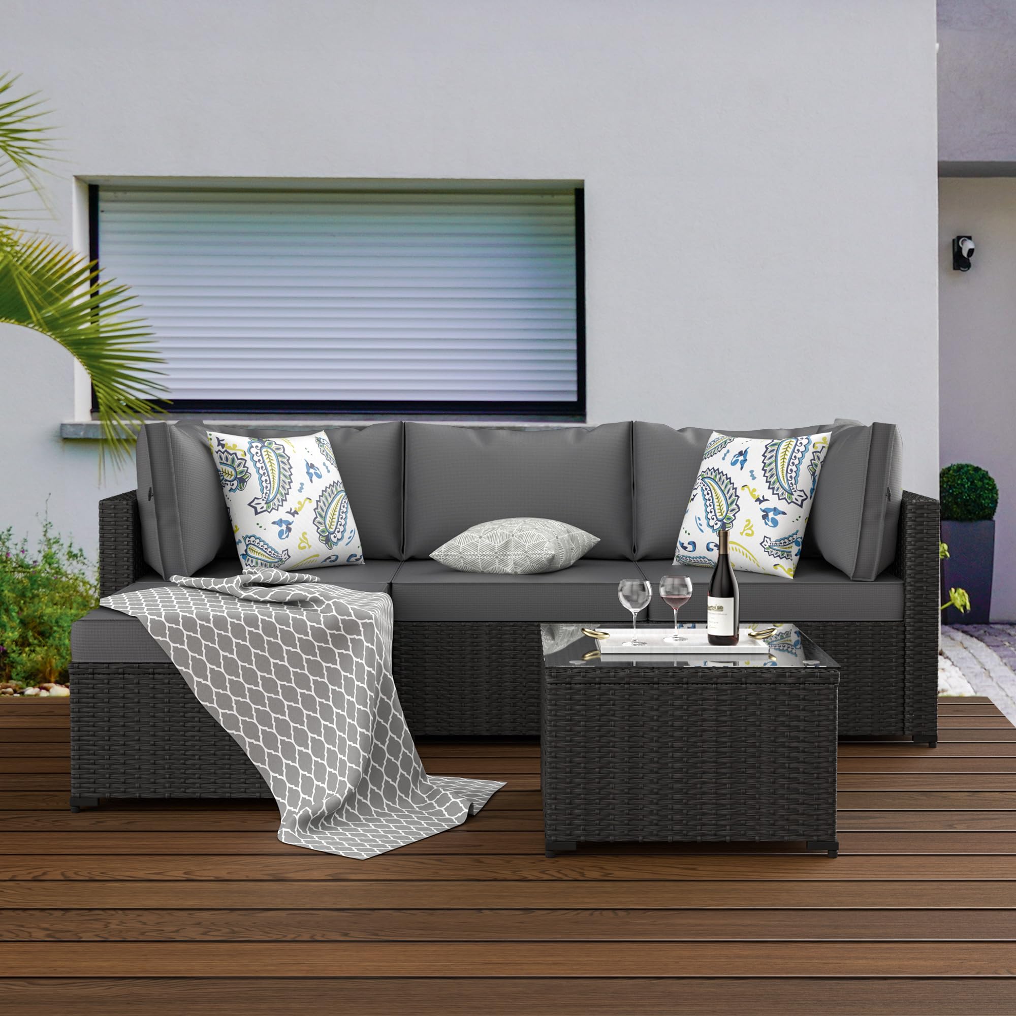 Patio Furniture Set Outdoor Sectional Sofa with Ottoman Wicker Couch Rattan Modular
