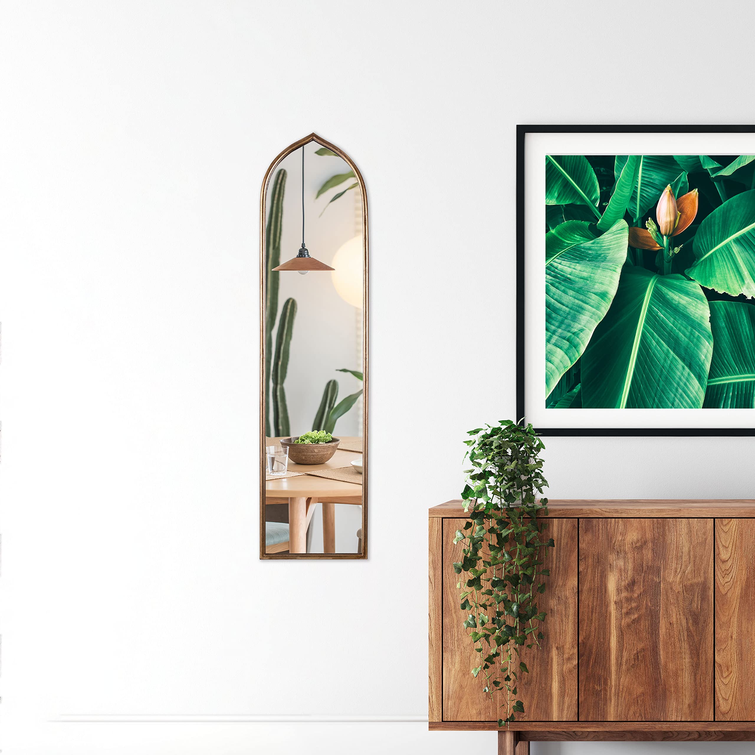Long Gold Arched Mirror, Decorative Hanging Tall Mirror,Long Skinny Mirror