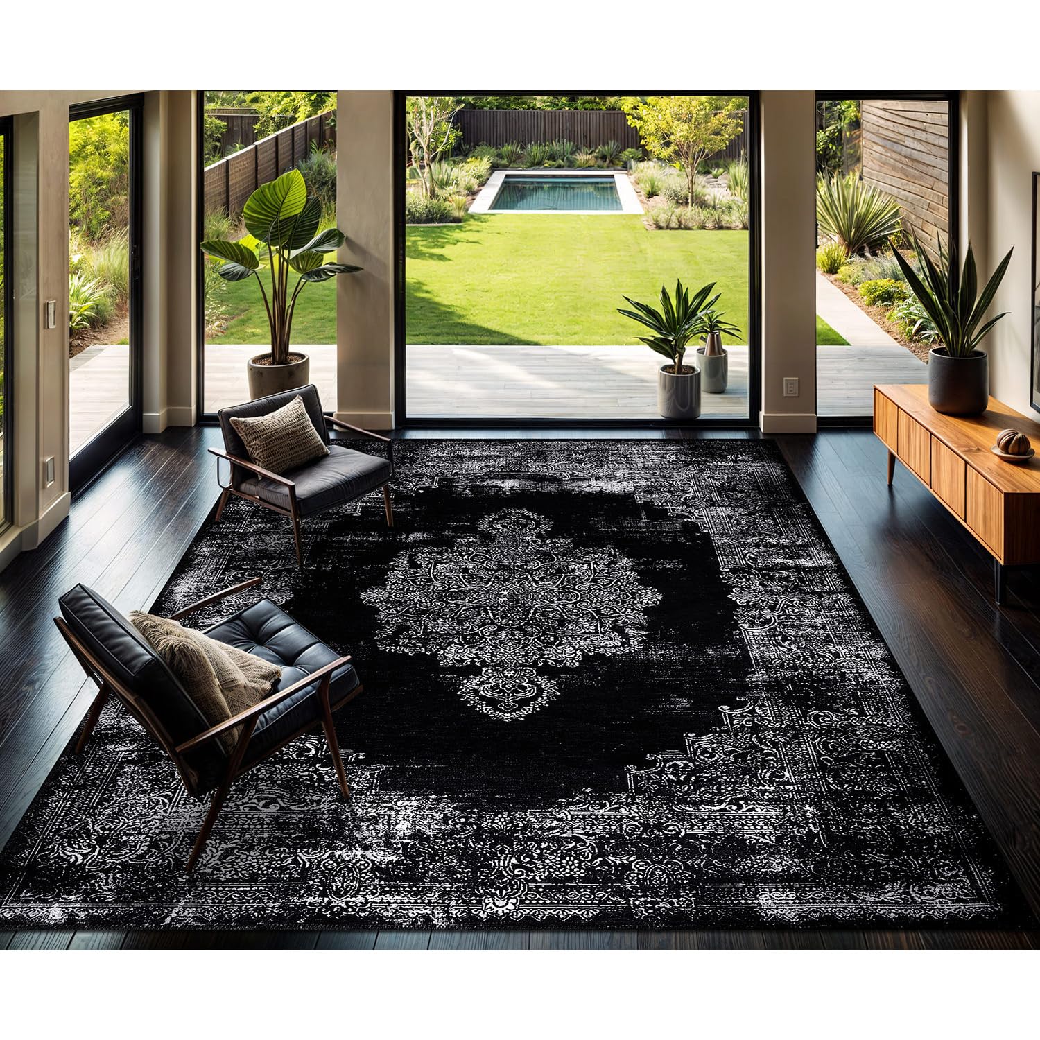 Printed Area Rugs with Ultra Thin Super Strong for Living Room Bedroom, Distressed
