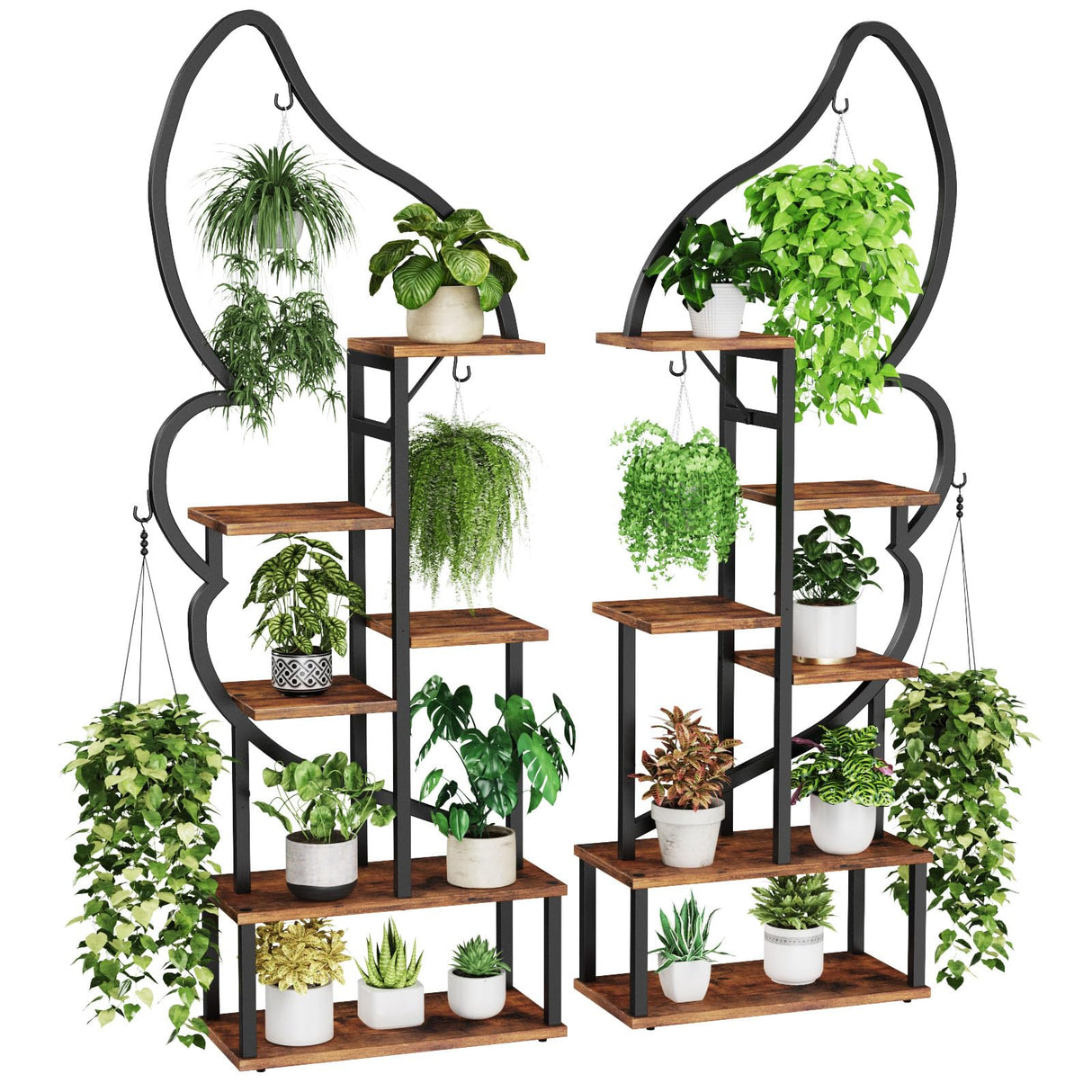 6 Tier Plant Stand Indoor Wing-Shaped, Tall Metal Plant Stand with 6 Plant Hooks