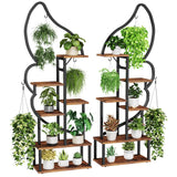 6 Tier Plant Stand Indoor Wing-Shaped, Tall Metal Plant Stand with 6 Plant Hooks