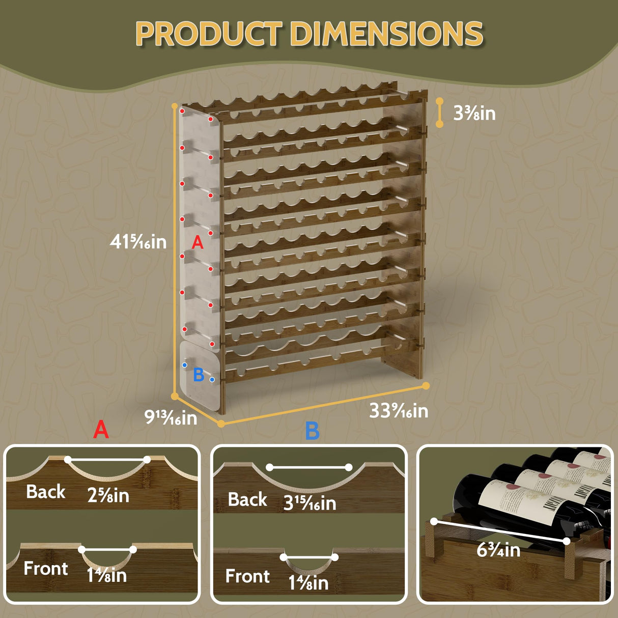 Wine Rack Freestanding Floor, Bamboo 8-Tier 69 Wine Bottle Holder Racks Countertop