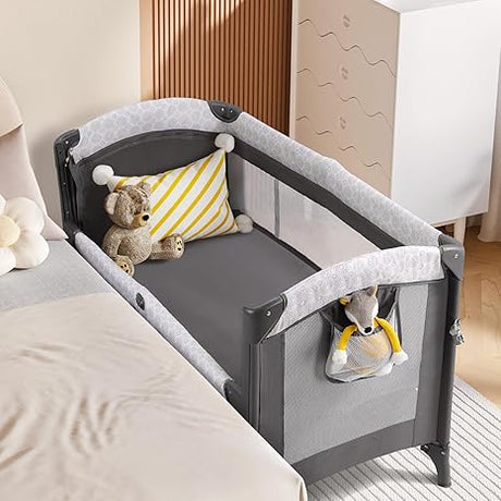 4 in 1 Wide Baby Bassinet Bedside with Diaper Changer,Long Next to Bed Crib